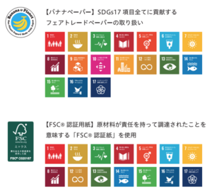 SDGs関連する項目一覧（バナナペーパー・FSCa®認証紙）