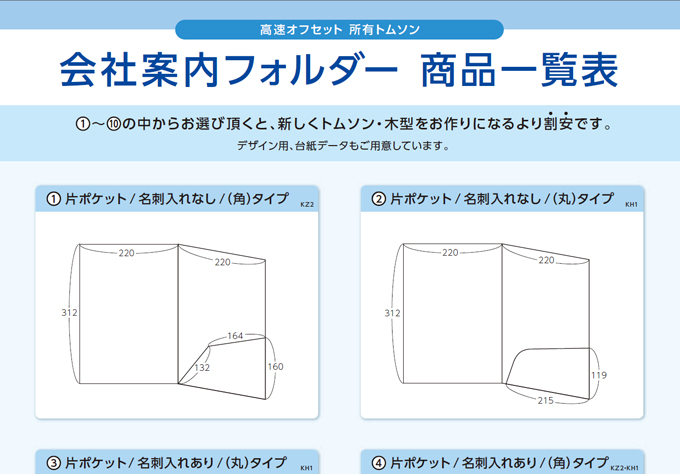 紙製ポケットフォルダーの既成の型タイプ